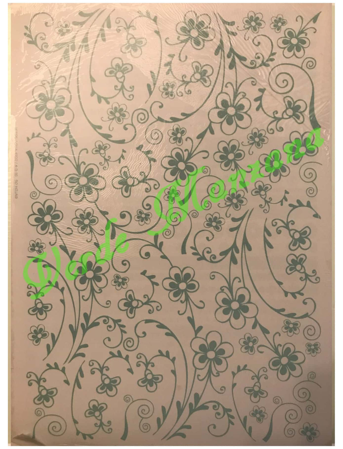 Calca Color Verde Agua, Vitrificable para Porcelana 23x33 cm, Diseño Número 34.