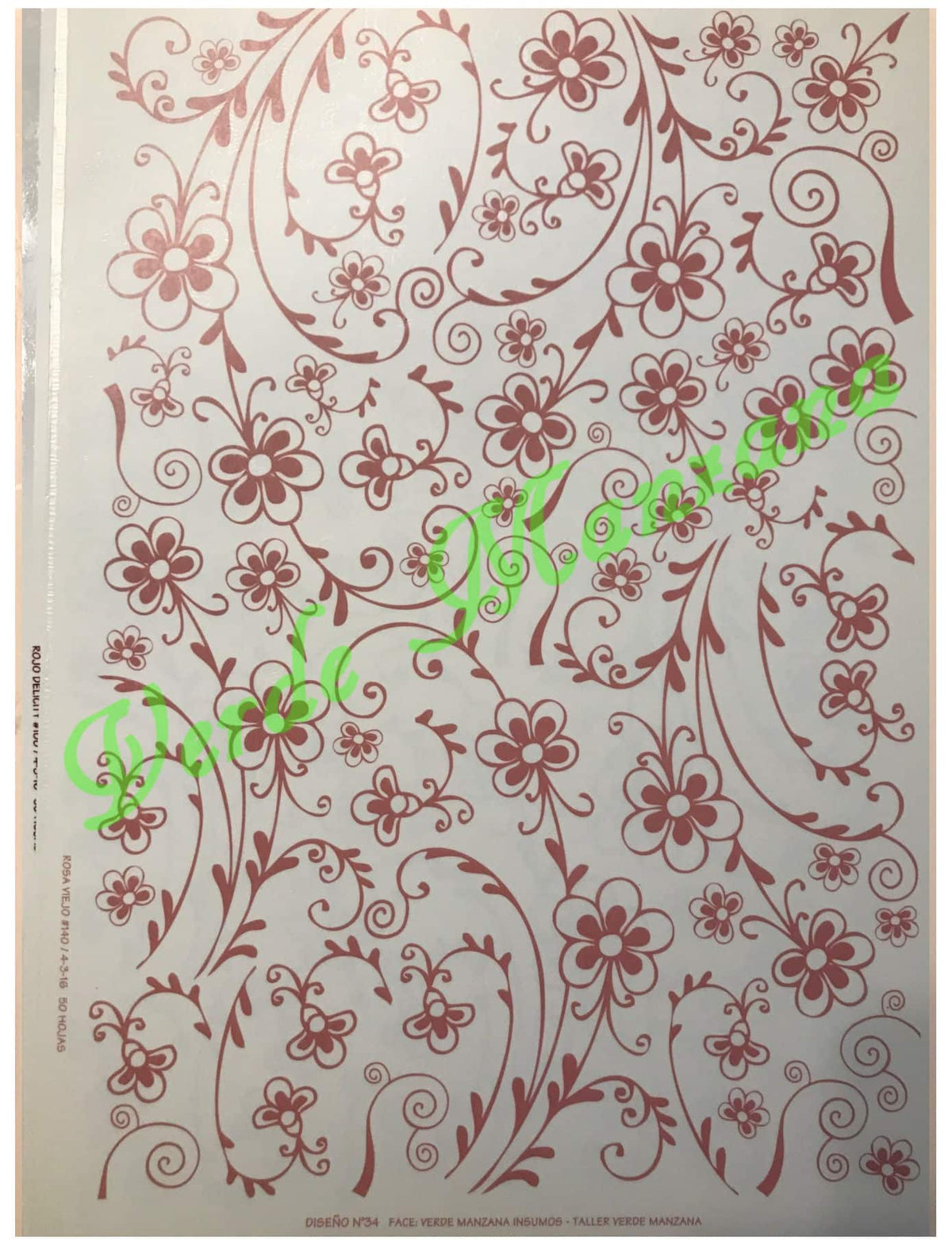 Calca Color Rosa, Vitrificable para Porcelana 23x33 cm, Diseño Número 34.