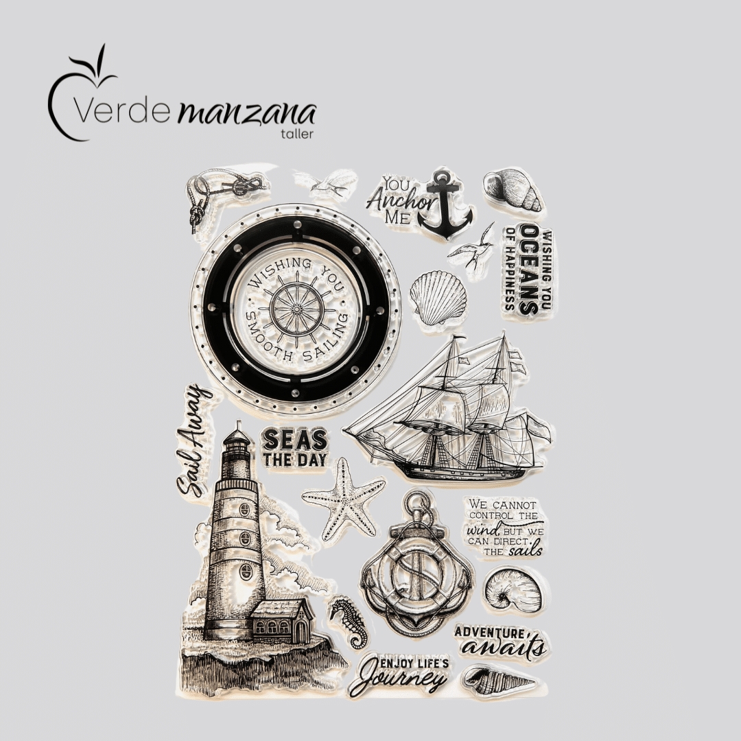 Sello para porcelana, diseño maritimo,  medida 21 x 15.