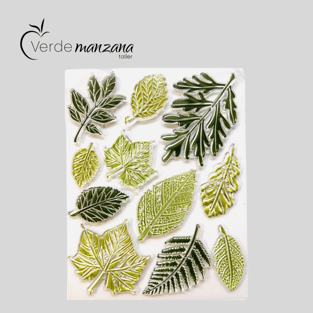 Sello para porcelana, diseño hojas verdes, medida 14 x 13 cm.