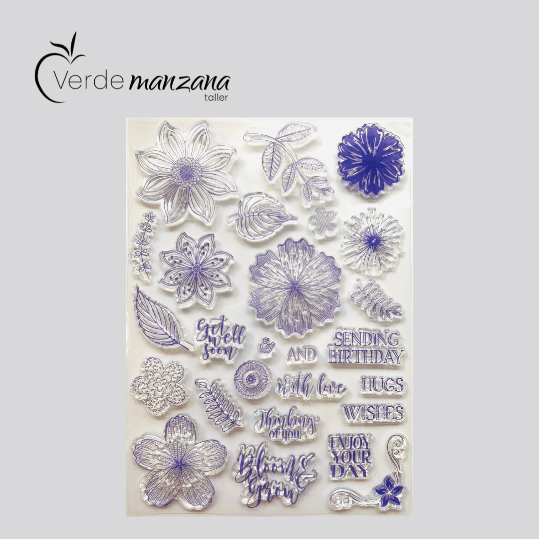 Sello para porcelana, diseño flores, medida 21 x 15 cm.