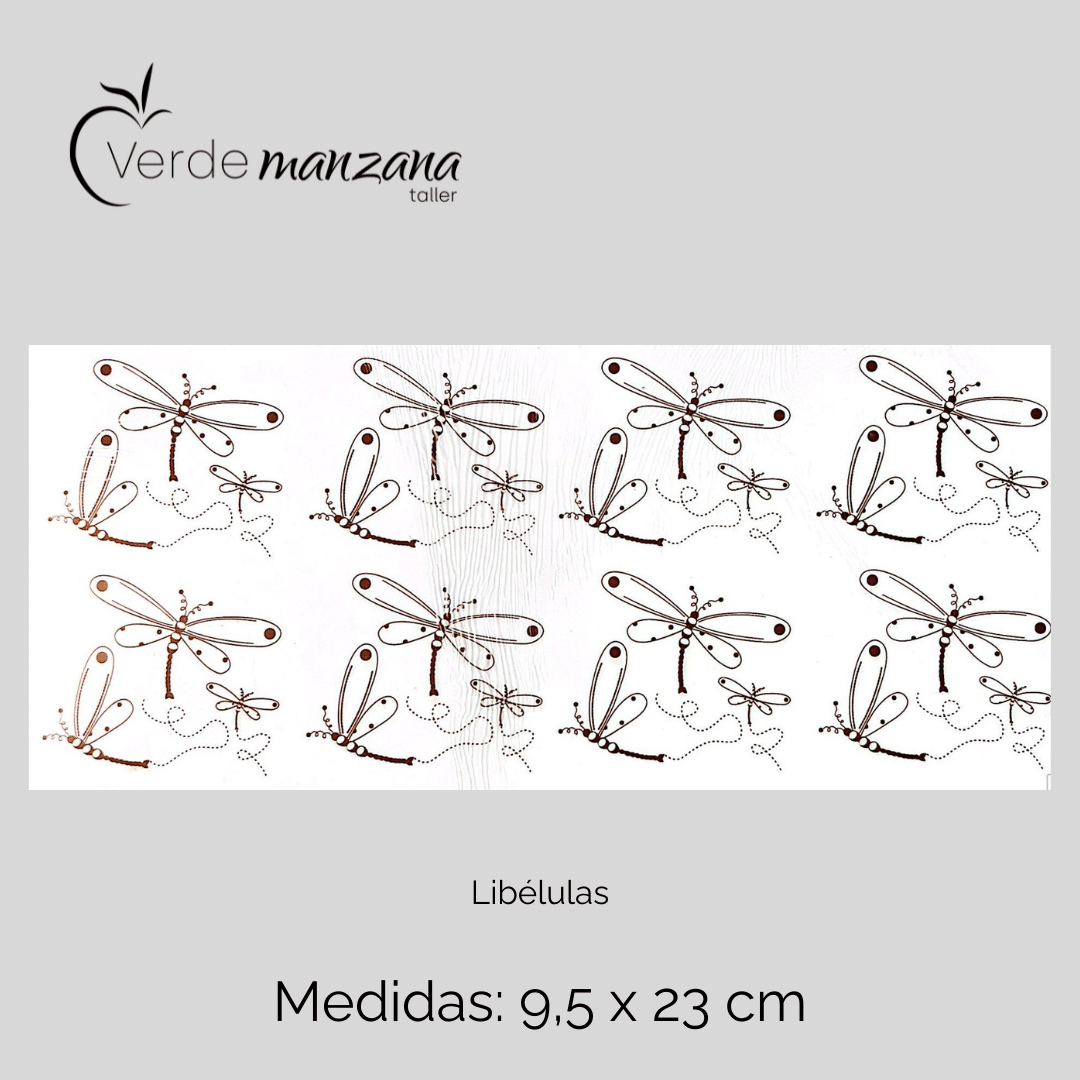 Calca de Oro, Vitrificable para Porcelana, Diseño Libélulas.