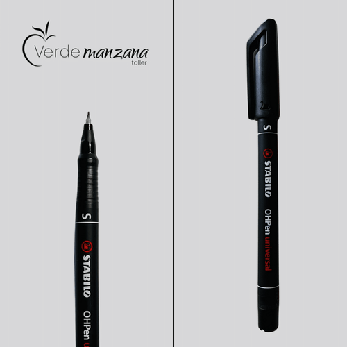 Bolígrafo negro Stabilo para porcelana.