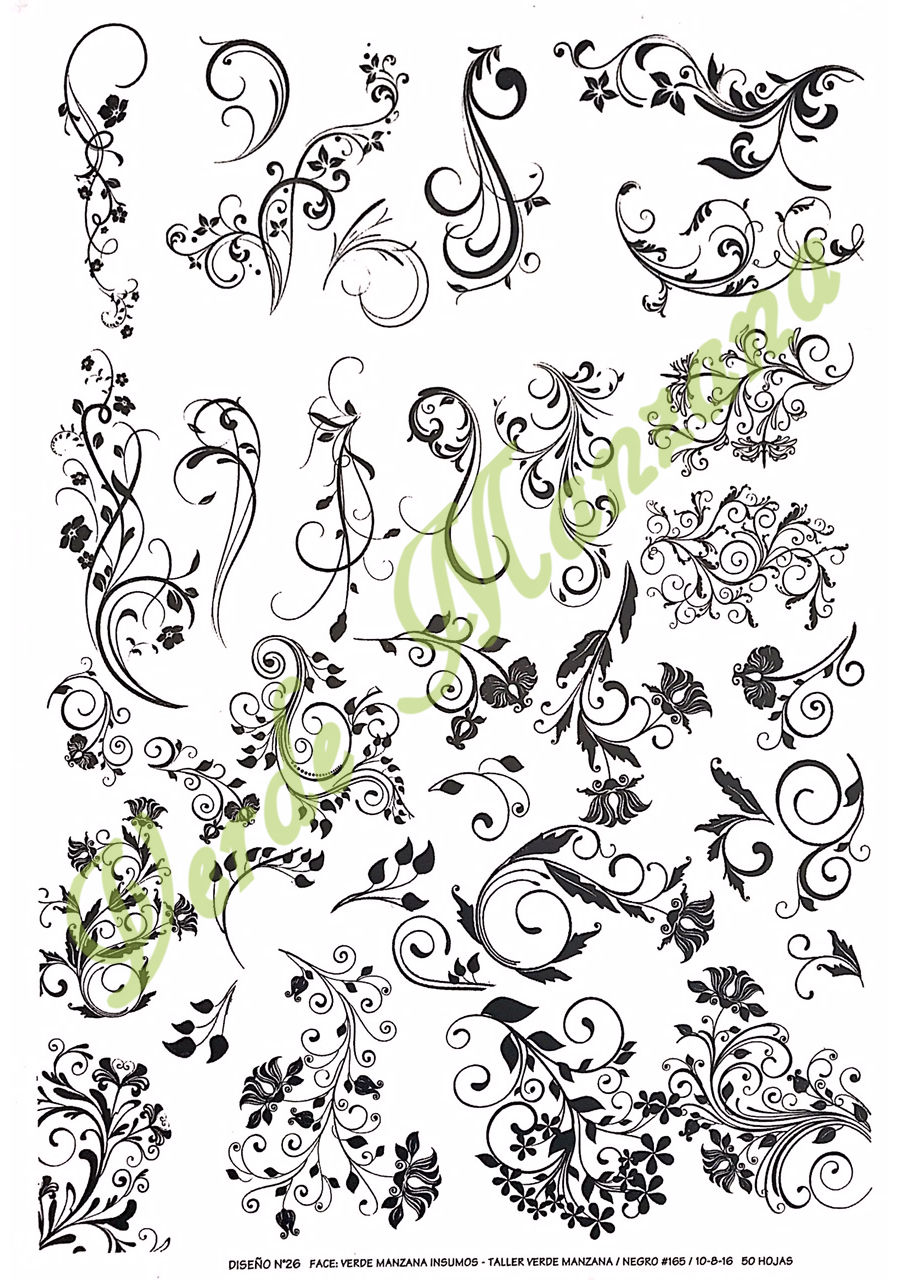 Calca Color Negro, Vitrificable para Porcelana 23x33 cm, Diseño 26.