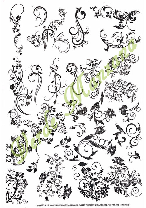 Calca Color Negro, Vitrificable para Porcelana 23x33 cm, Diseño 26.