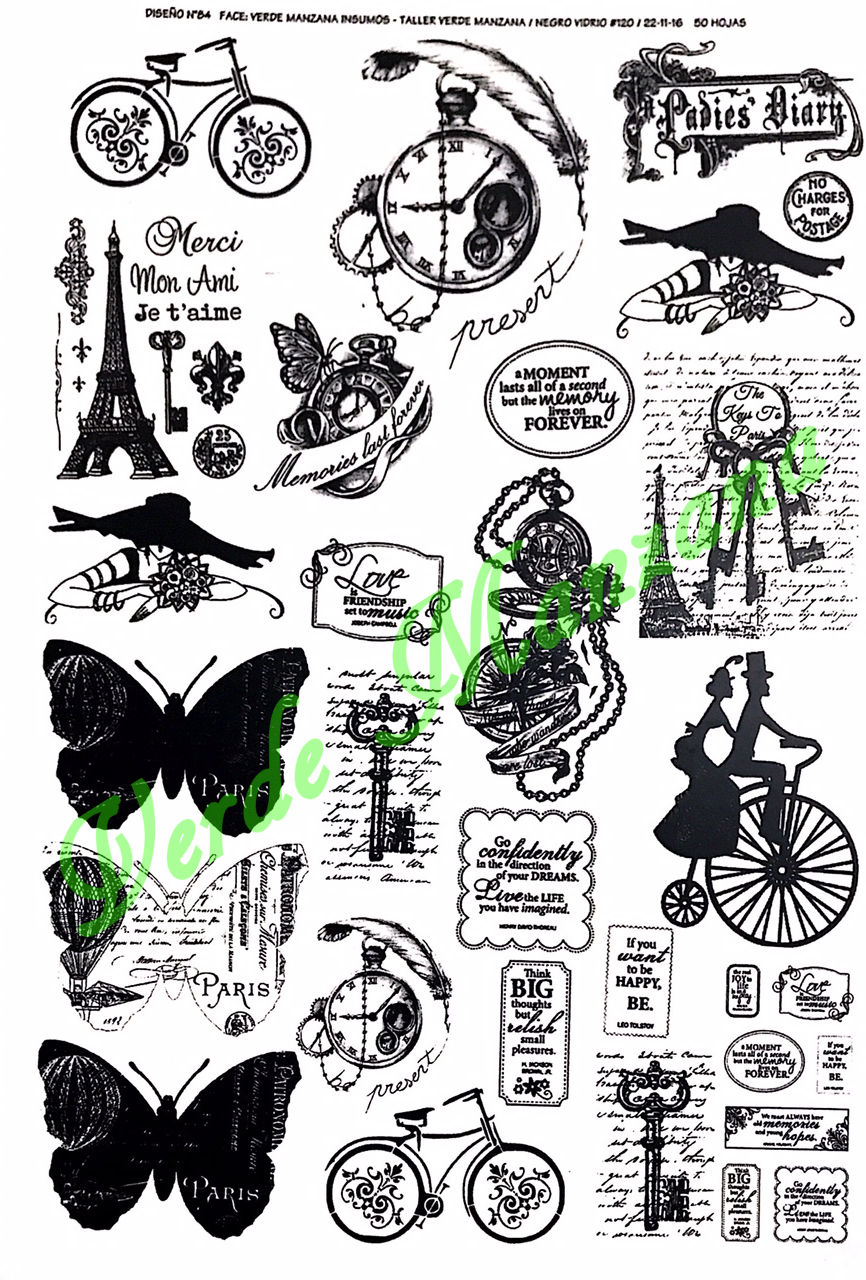Calca Color Negro, Vitrificable para Porcelana 23x33 cm, Diseño 84.