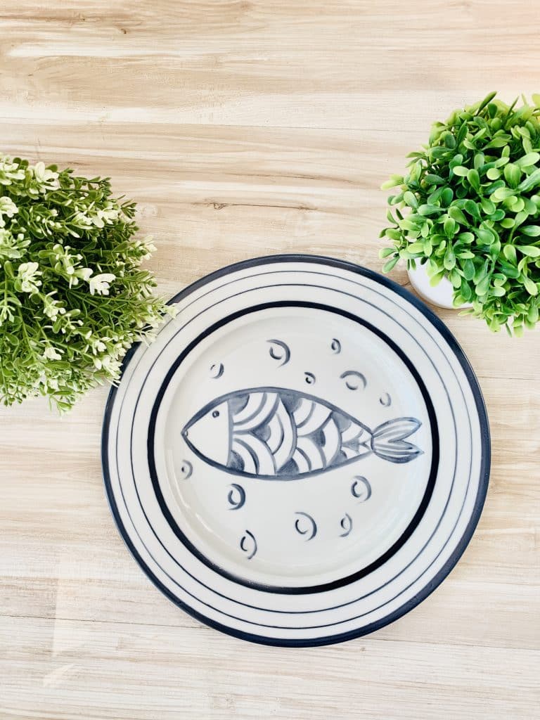Taller de arte Verde Manzana Vajilla porcelana plato curso Set de 3 Platos Planos Peces - Imagen 3