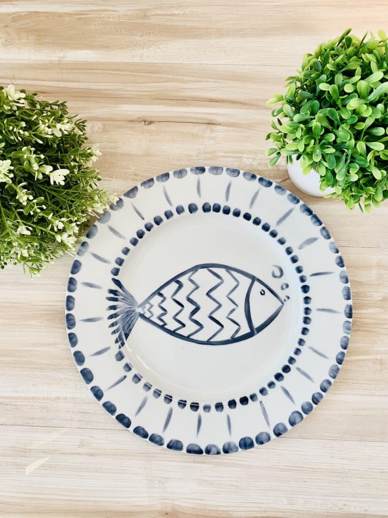 Taller de arte Verde Manzana Vajilla porcelana plato curso Set de 3 Platos Planos Peces - Imagen 2