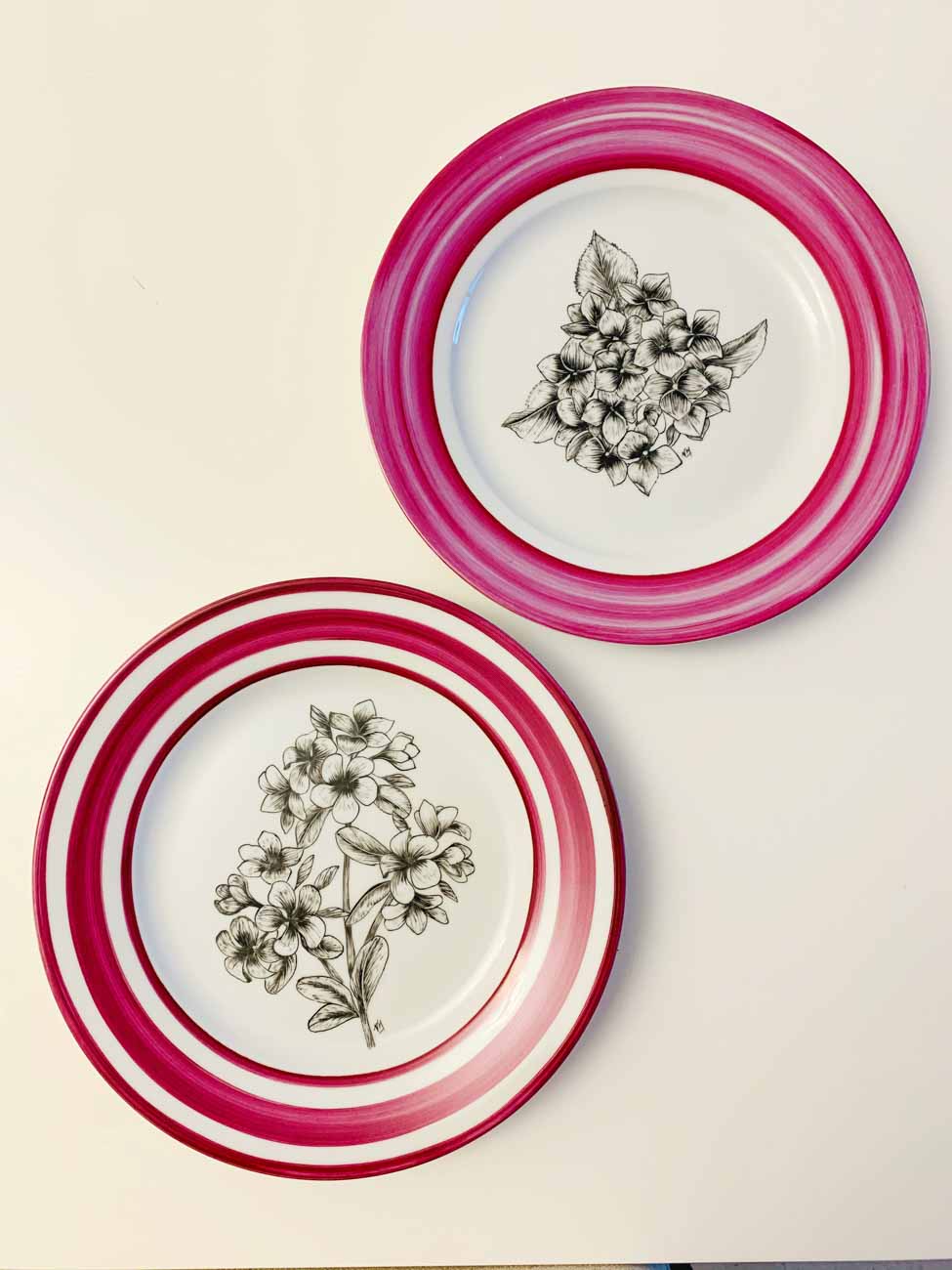 Taller de arte Verde Manzana Vajilla porcelana plato curso Set de 2 Platos planos de porcelana diseño flores.