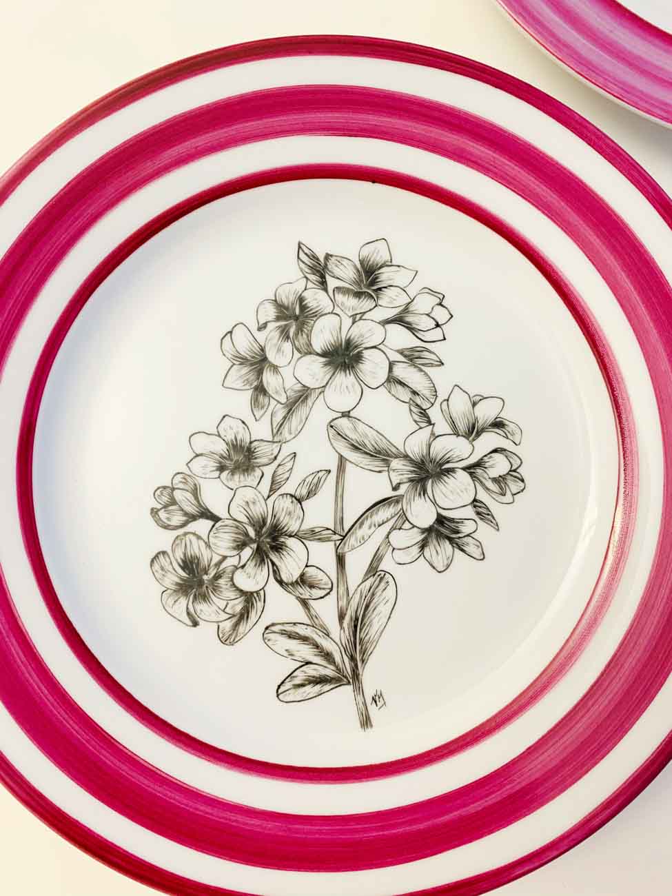 Taller de arte Verde Manzana Vajilla porcelana plato curso Set de 2 Platos planos de porcelana diseño flores. - Imagen 3