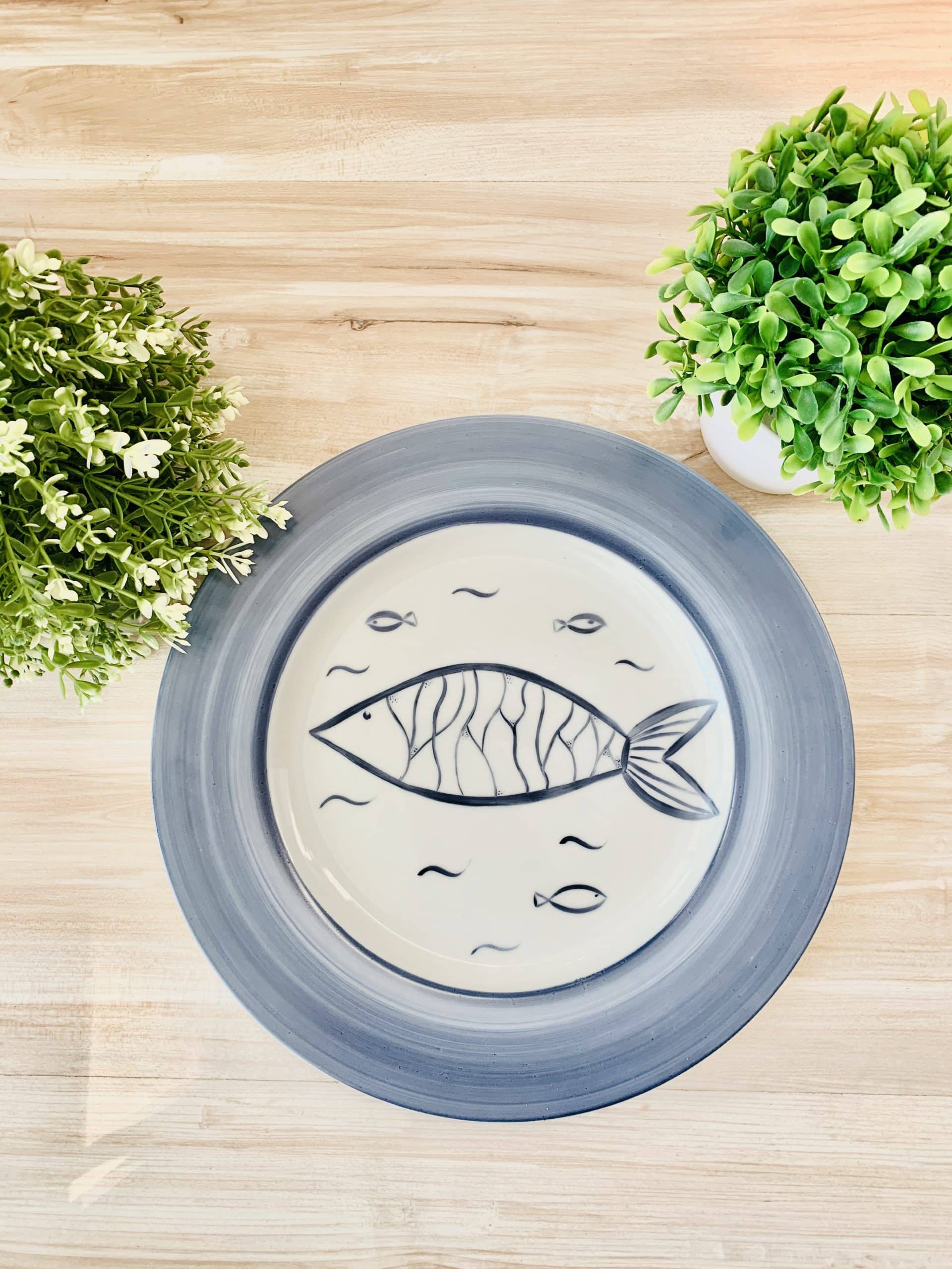 Taller de arte Verde Manzana Vajilla porcelana plato curso Set de 3 Platos Planos Peces - Imagen 4