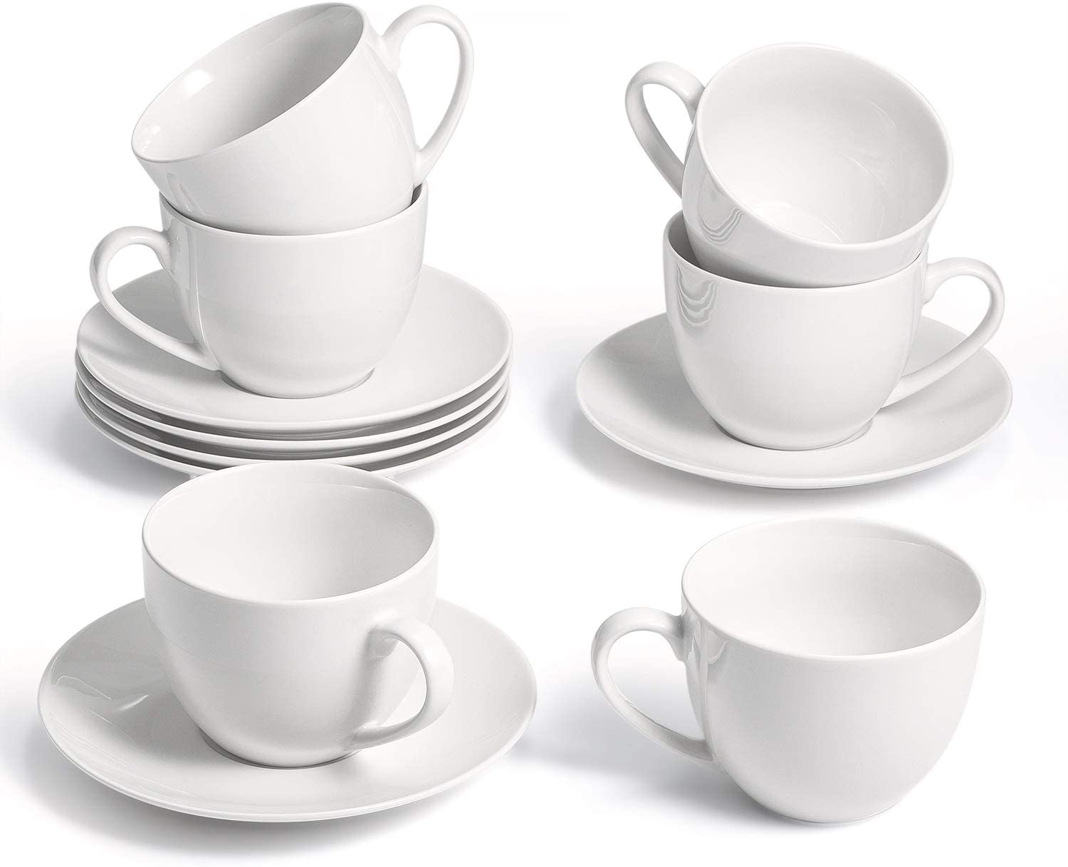 Color Blanco y Amarillo Artvigor Juego de 12 Tazas de café y té de Porcelana y platillo y Cuchara 