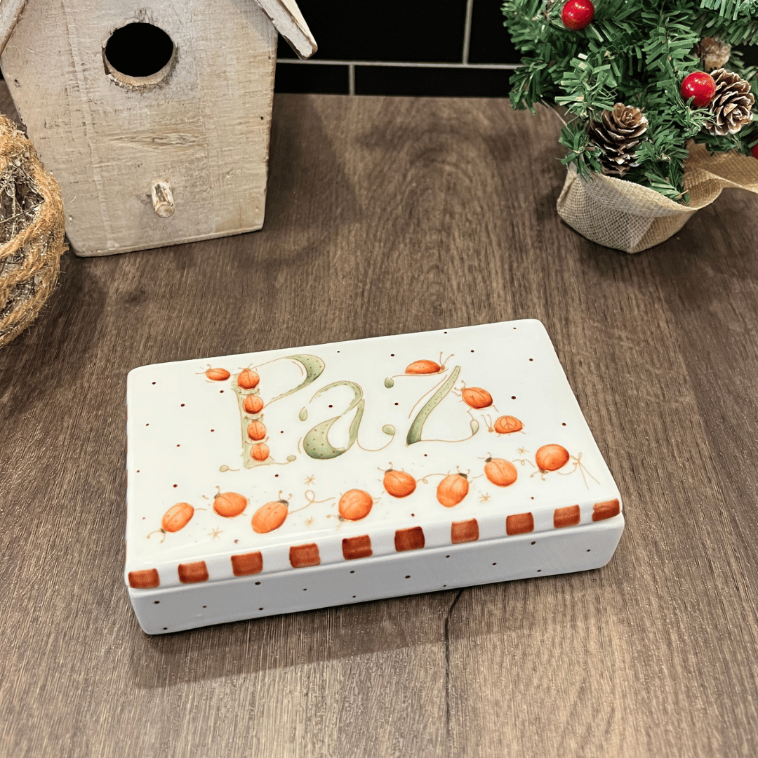 Taller de arte Verde Manzana Vajilla porcelana plato curso Caja rectangular de porcelana "Paz" mariquitas