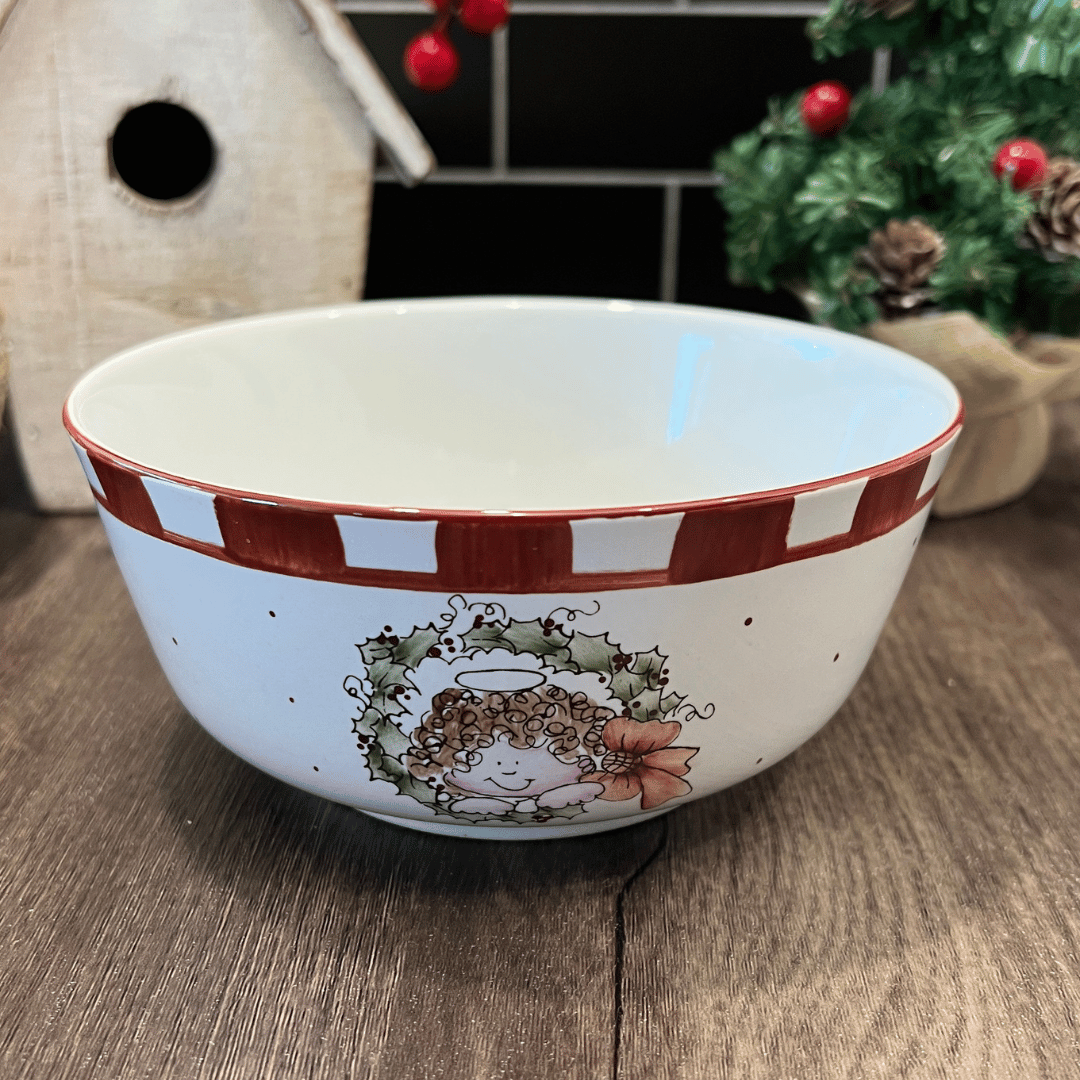 Taller de arte Verde Manzana Vajilla porcelana plato curso Cuenco para cereales con angelito navideño 14x6cm alto