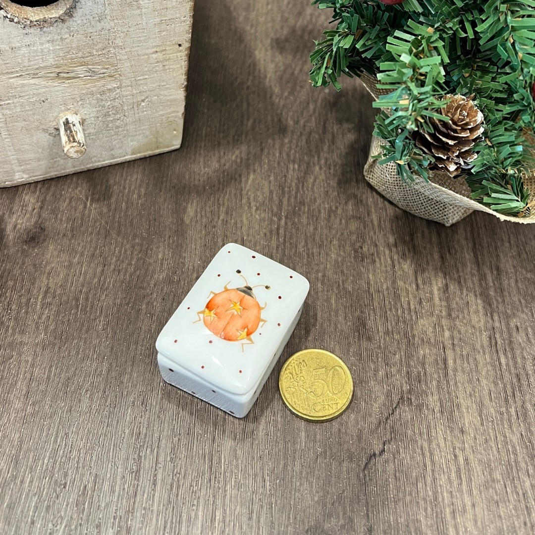 Taller de arte Verde Manzana Vajilla porcelana plato curso Mini cajita rectangular con mariquita de la suerte