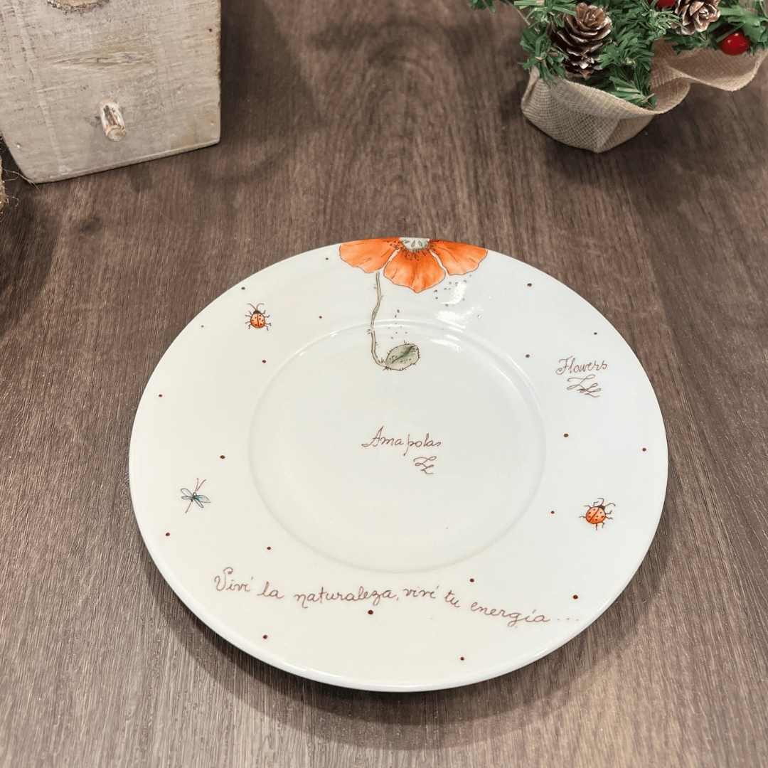 Taller de arte Verde Manzana Vajilla porcelana plato curso Platito porta joyas de porcelana de 16,5cm diámetro “Amapolas”