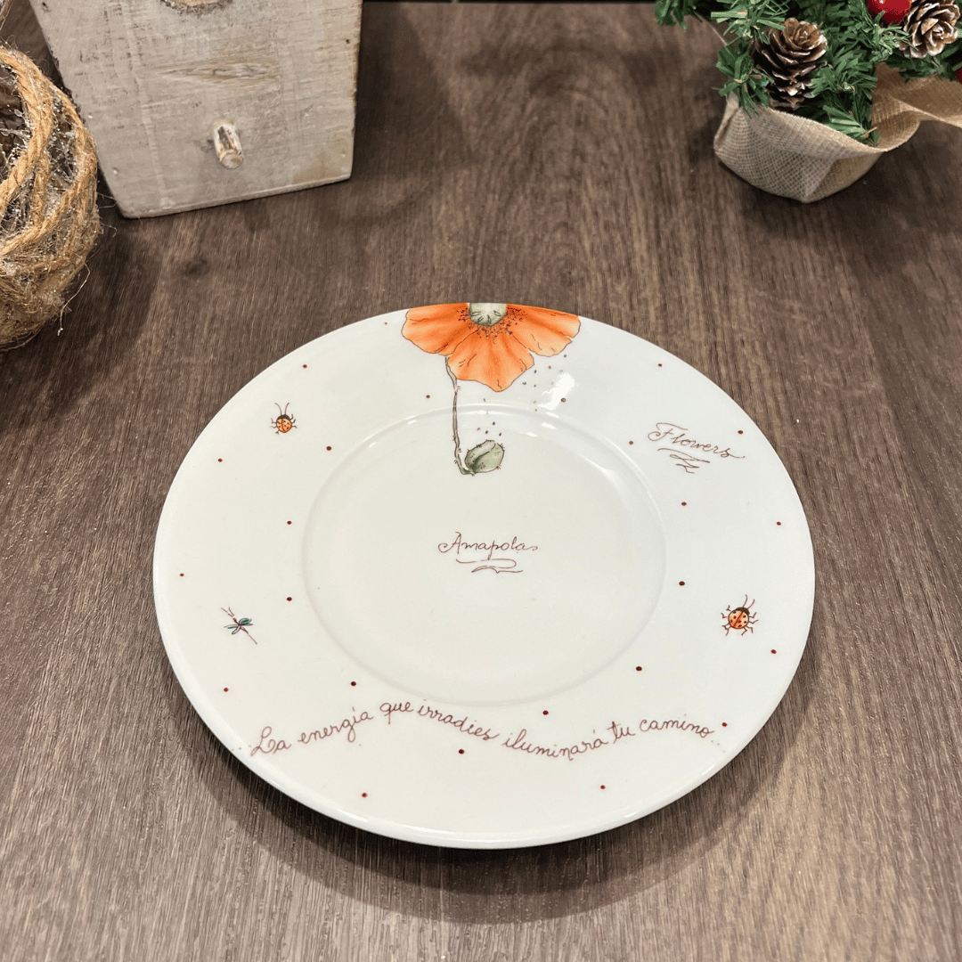 Taller de arte Verde Manzana Vajilla porcelana plato curso Platito porta joyas de porcelana de 16,5cm diámetro "Amapolas"