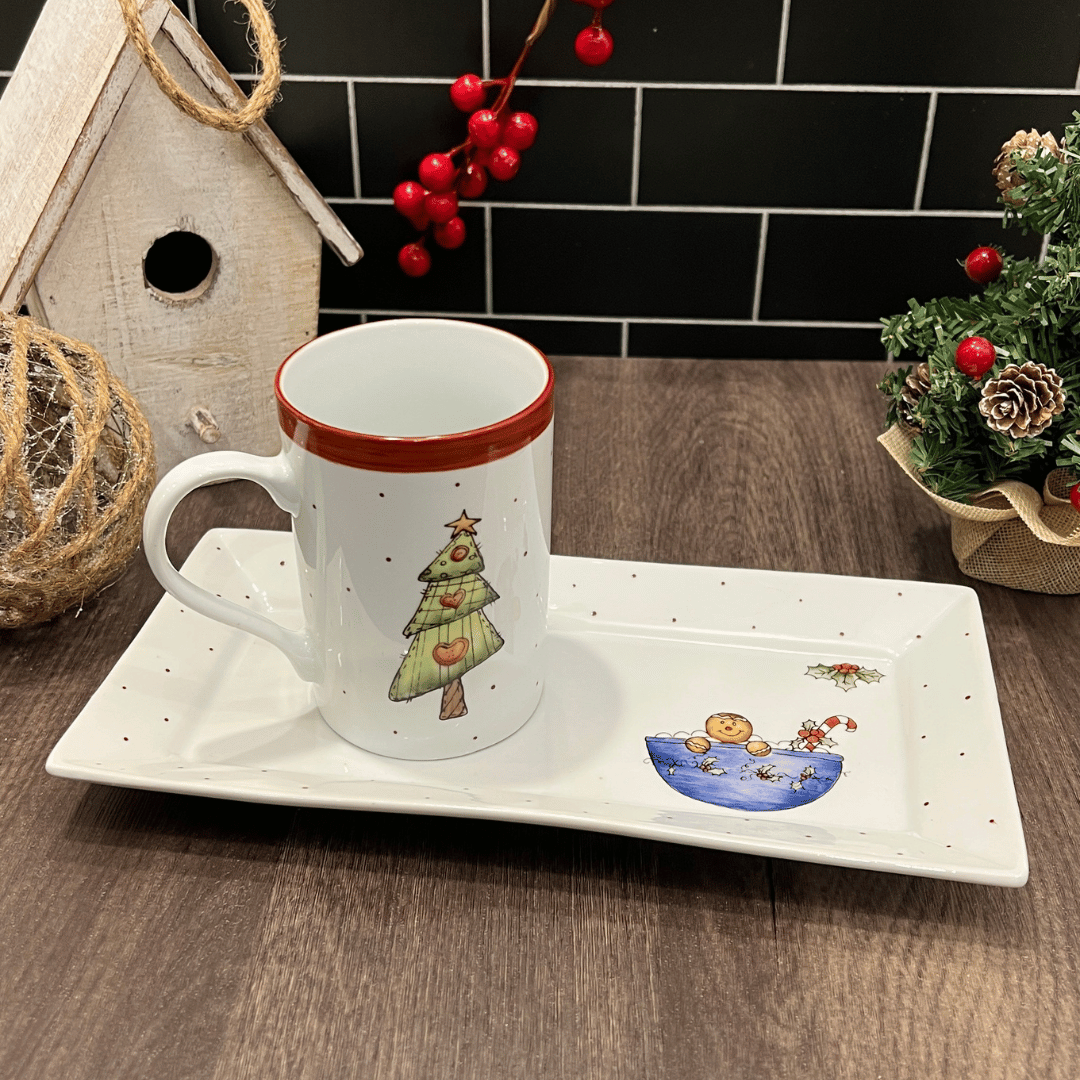 Taller de arte Verde Manzana Vajilla porcelana plato curso Set desayuno con Taza Noel y árbol - Imagen 2