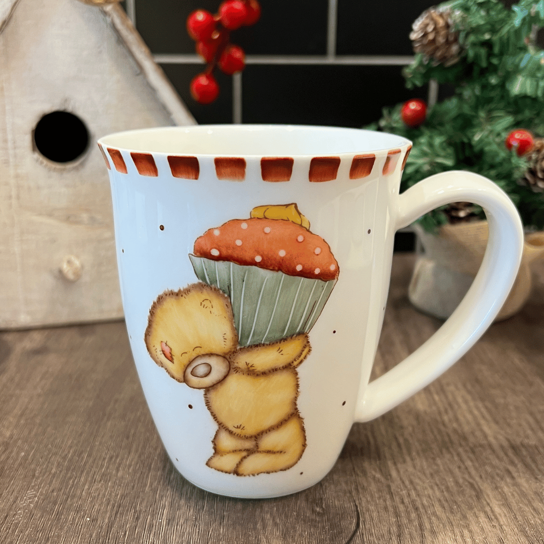 Taller de arte Verde Manzana Vajilla porcelana plato curso Taza Osito con Cupcake 10cm alto "ÚLTIMA"