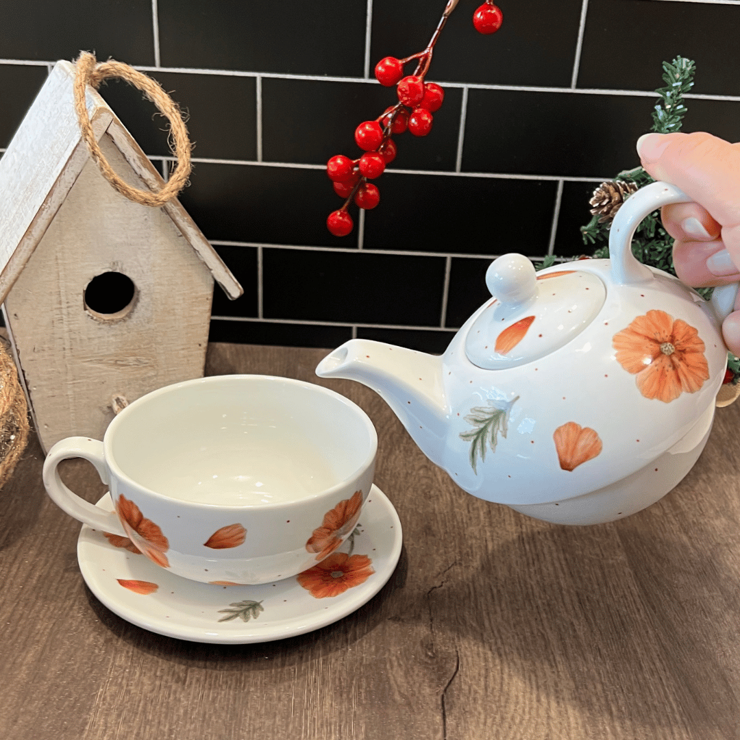 Taller de arte Verde Manzana Vajilla porcelana plato curso Tea for one o te para uno de porcelana con diseño Amapolas "ÚLTIMA UNIDAD" - Imagen 4